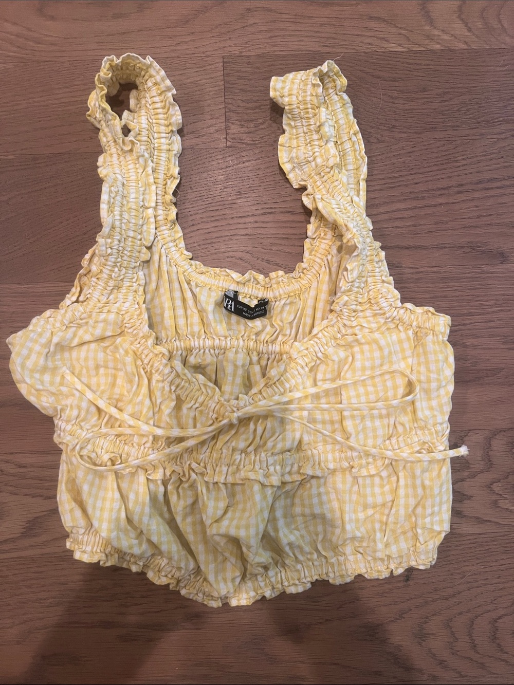 Zara Yellow Gingham Smocked Crop Top